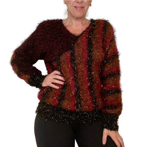 VINTAGE Franco Valeri Mohair Blend Sweater Women's S/P Red Black Metallic Thread